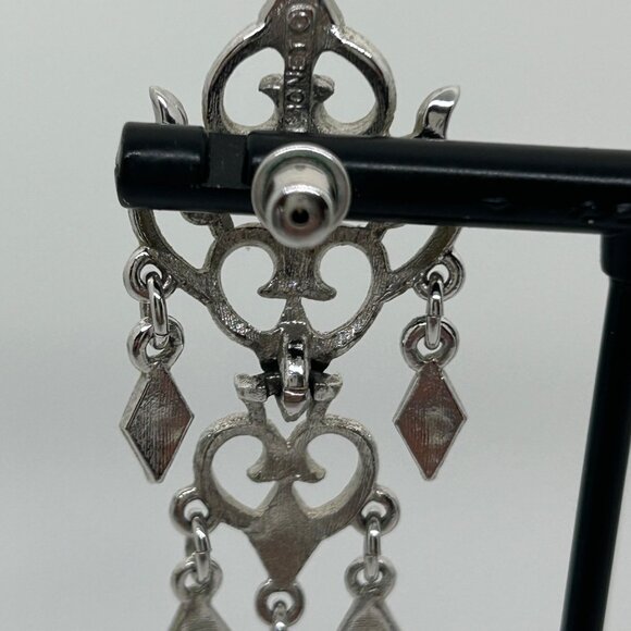 Monet Silver-Tone Chandelier Dangle Earrings With Ornate Design & Cascading Char - Picture 7 of 16